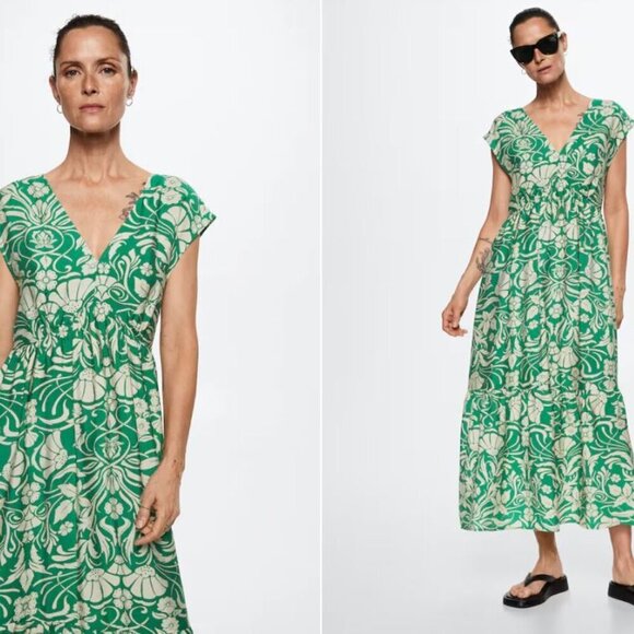 Women's MNG Green Floral Print Maxi Dress Size L - Picture 2 of 7